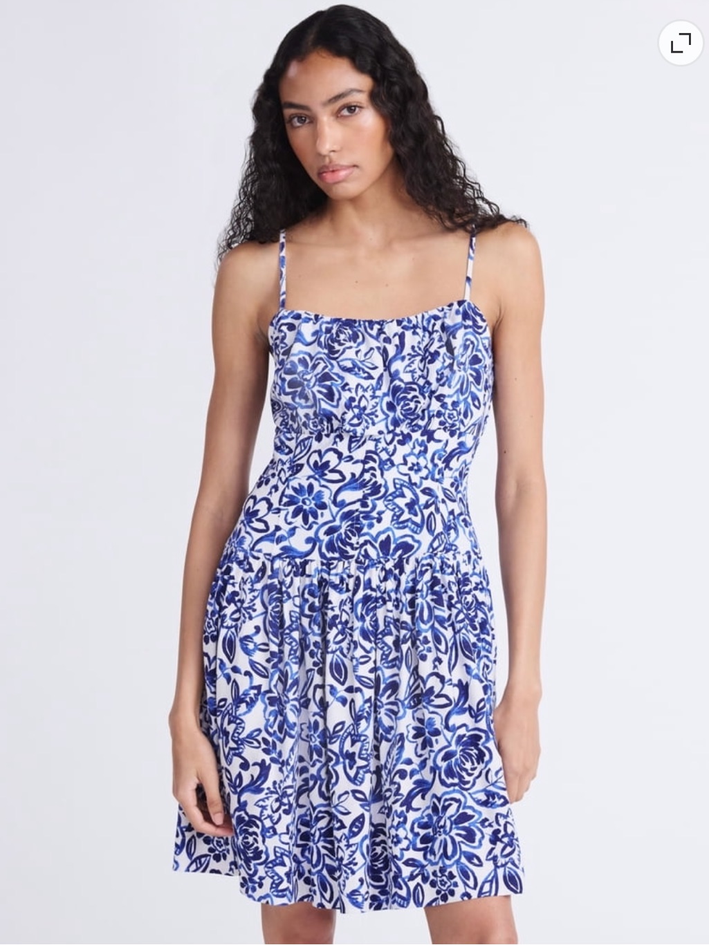 Free Assembly Blue Floral Mini Linen Dress
